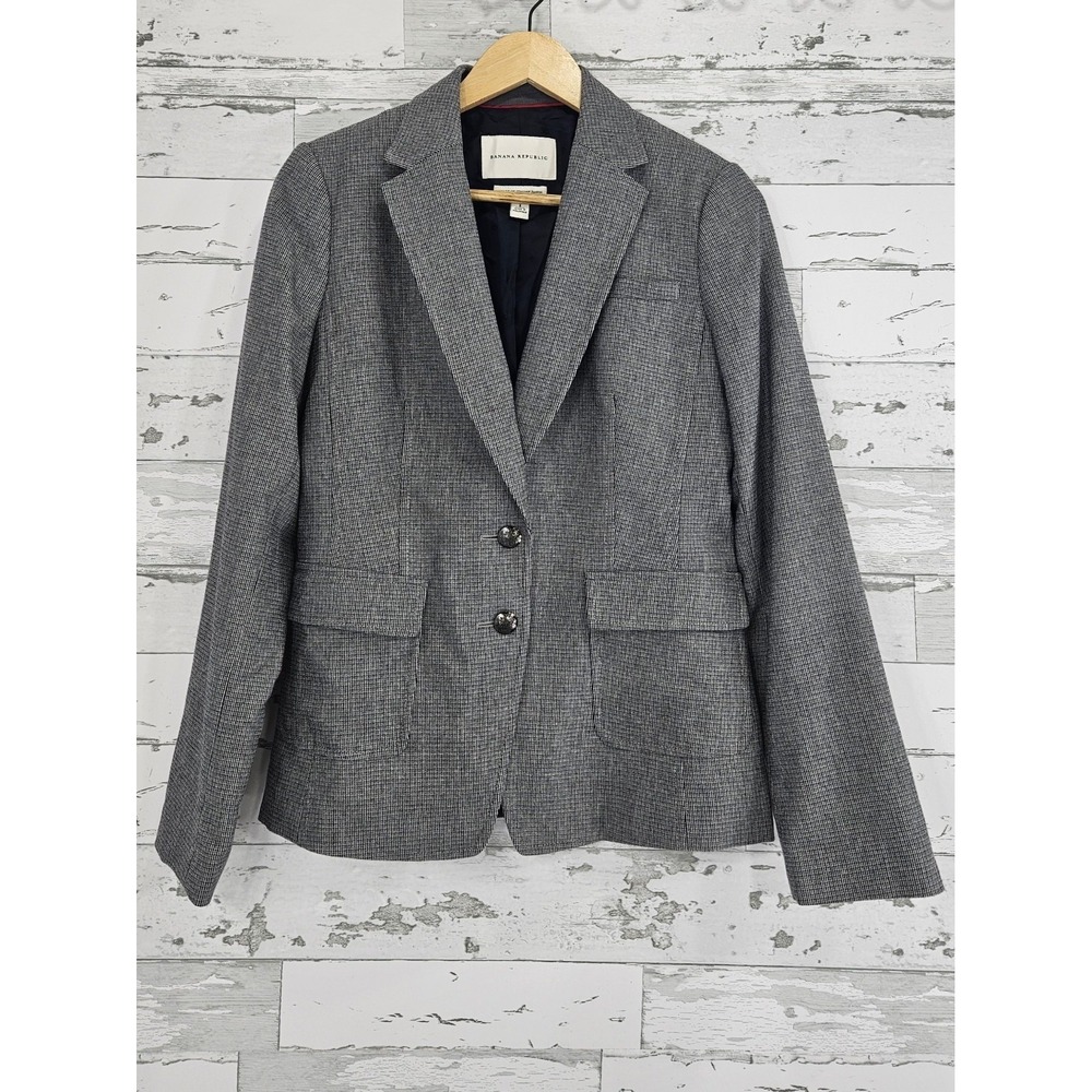 Banana Republic Womens Grey Italian Fabric Wool Blend Elbow Patch Blazer Size 6